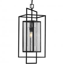 Progress P550089-031 - Navarre One-Light Matte Black and Seeded Glass Indoor/Outdoor Hanging Pendant Light