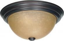 Nuvo 60/1256 - 2 Light; 13 in.; Flush Mount with Champagne Linen Washed Glass; Mahogany Bronze Finish