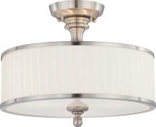 Nuvo 60/4737 - Candice; 3 Light; Semi-Flush Fixture with Pleated White Shade; Brushed Nickel Finish