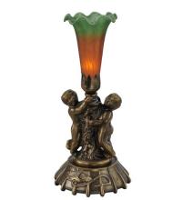 Meyda White 11428 - 12" High Amber/Green Tiffany Pond Lily Twin Cherub Mini Lamp