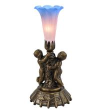Meyda White 12454 - 12" High Pink/Blue Tiffany Pond Lily Twin Cherub Mini Lamp