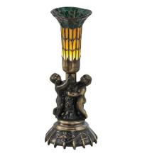 Meyda White 18451 - 13" High Stained Glass Pond Lily Twin Cherub Accent Lamp