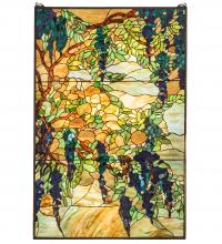 Meyda White 230806 - 32" Wide X 48" High Tiffany Wisteria & Snowball Stained Glass Window